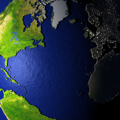 Northern Hemisphere on model of Earth with embossed land