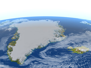 Greenland and Iceland on planet Earth