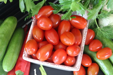 fresh vegetables and herbs, oregano, sage, chive, parsley, dill, onion, cucumber, green vegetables,...