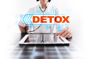 Medical doctor using tablet PC with detox medical concept.