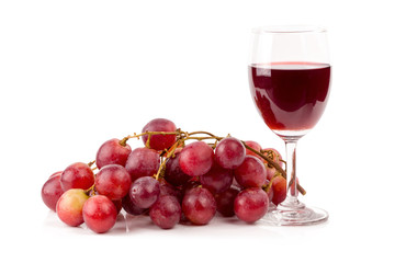 fresh red grapes  and glasses of red wine isolated on white background
