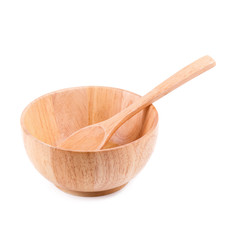 Close up of wood empty bowl (wooden bowl) isolated on white background.