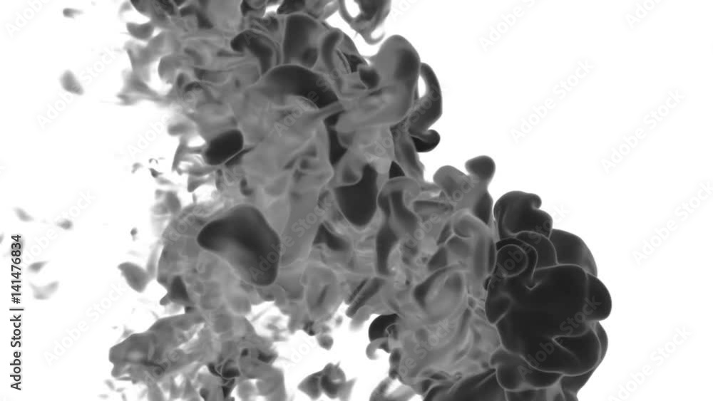 Poster 3d render black ink in water or smoke with alpha mask for motion effects and compositing. beautiful 