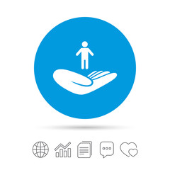 Life insurance sign. Hand holds human symbol.