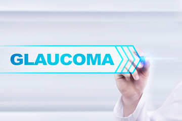 Naklejka premium Medical doctor drawing glaucoma on the virtual screen.