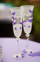 Beautifully decorated wedding glasses for champagne