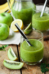 Green smoothies with fruits