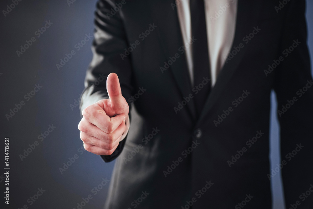 Poster a man passing by using biometric fingerprint