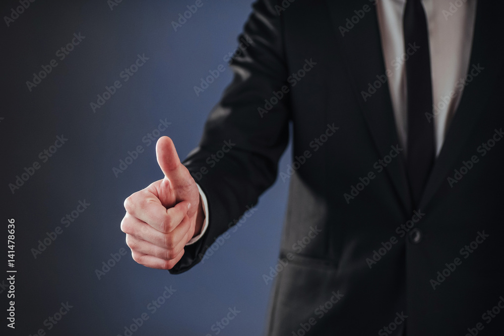 Poster a man passing by using biometric fingerprint