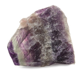 Mineral  fluorite (fluorspar) isolated on white background. The stone has ornamental and lapidary uses. Used in the production of certain glasses and enamels.