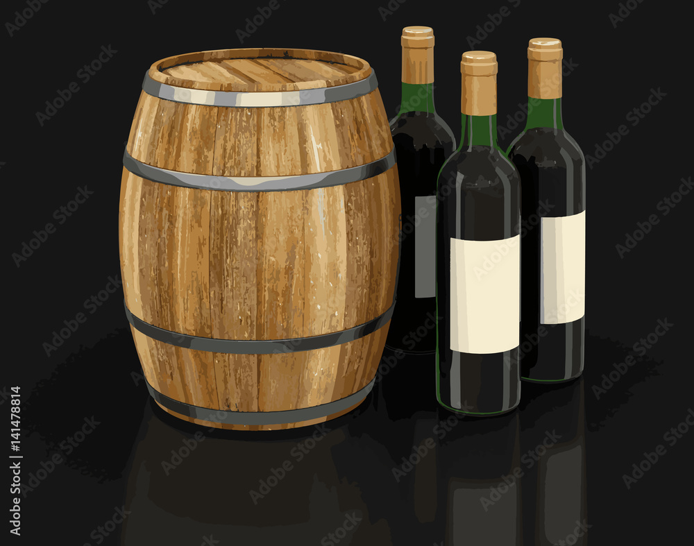 Poster wine barrel and bottle. image with clipping path