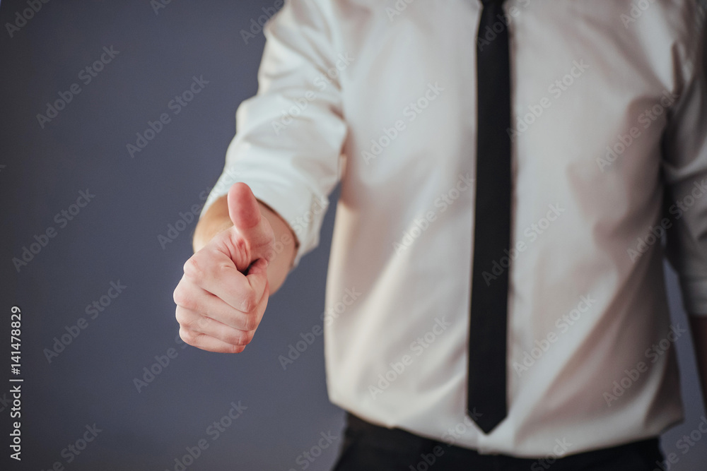 Poster a man passing by using biometric fingerprint