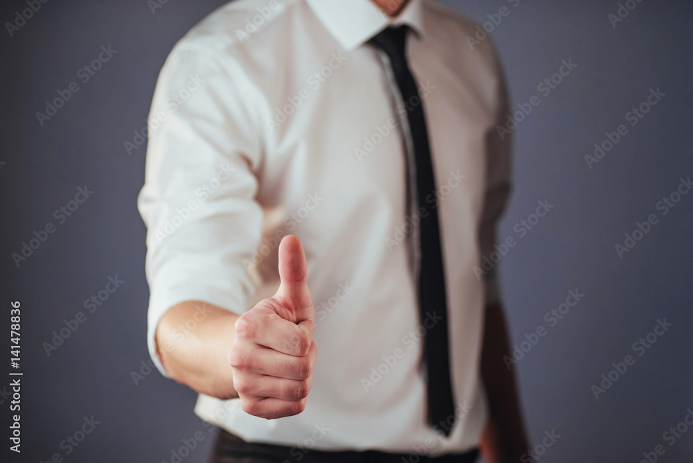 Poster a man passing by using biometric fingerprint