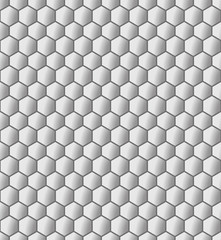 Seamless, illustrated tile of tessalated hexagons in grayscale, with randomized gradient orientations resulting in an abstract shading effect