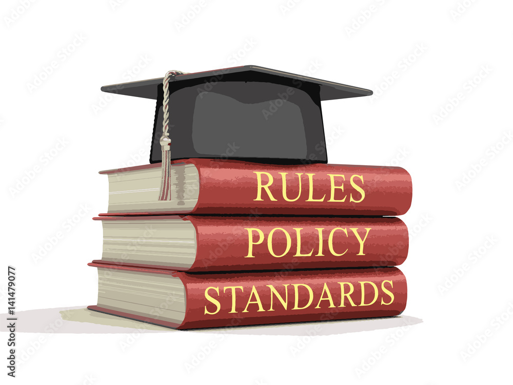 Poster stack of compliance and rules books. image with clipping path