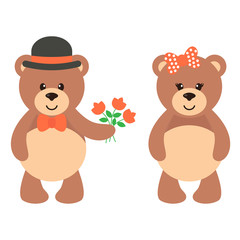 cartoon cute bear with flowers set