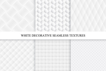 Collection of seamless white decorative textures.