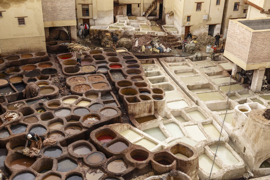 Leather tannery souk at Medina, Fez, Morocco