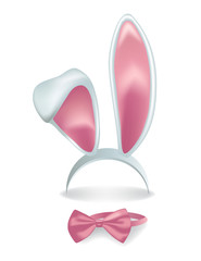 Vector  isolated pink rabbit ears with bow tie.