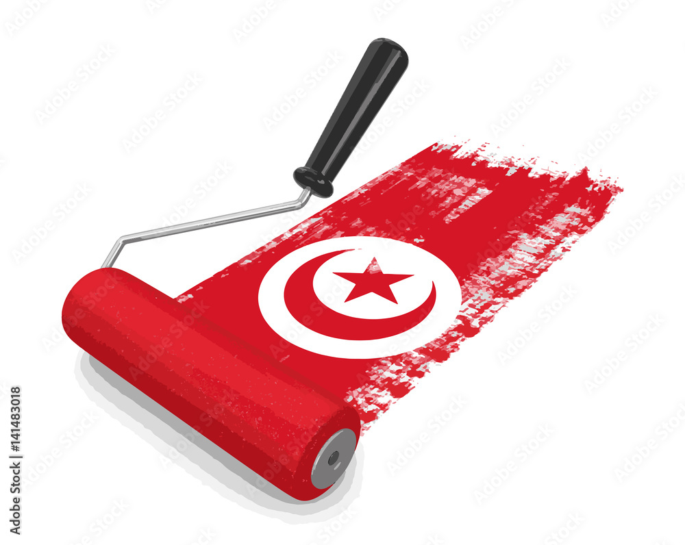 Poster paint roller with tunisian flag. image with clipping path