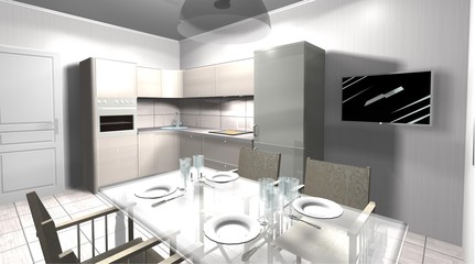 modern kitchen interior with dining area