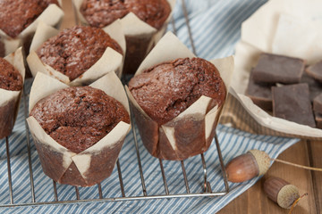 Homebaked Chocolate Muffins In Paper Cases.