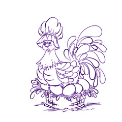 Chicken on eggs purple. Happy Easter