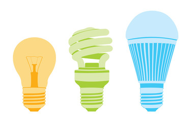 Light bulbs set. Progress of three generation light bulb.Isolated vector illustration.