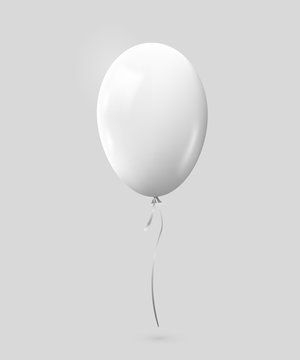 Realistic White Balloon Isolated On Gray.