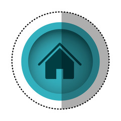 blue round symbol house with roof and door icon, vector illustration design