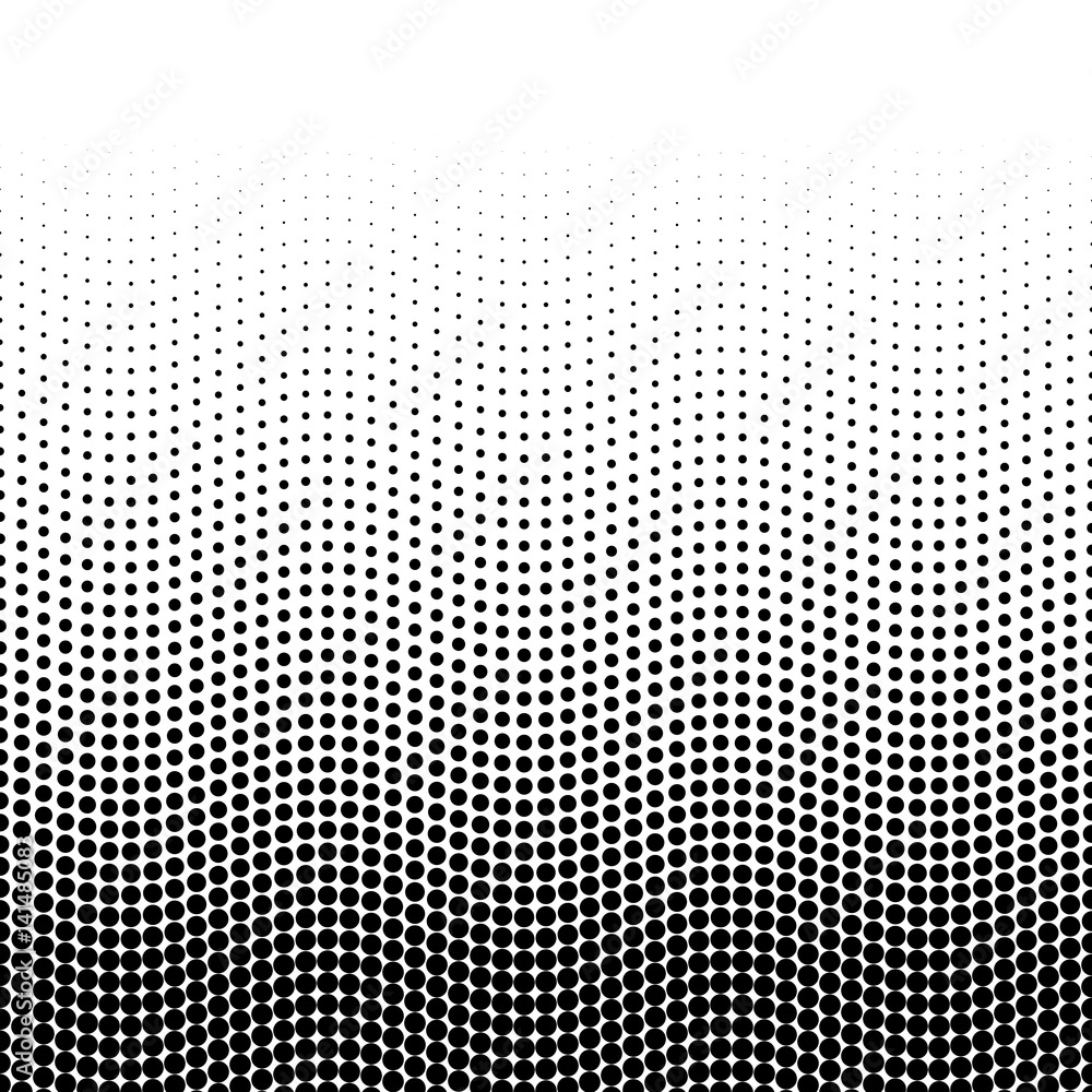 Poster halftone background of dots in wavy arrangement. black-white bottom-top gradient. abstract retro sty