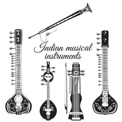 Vector set of indian musical instruments, flat style.