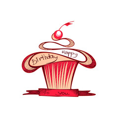 Hand drawn sketch of cupcakes with cherry.