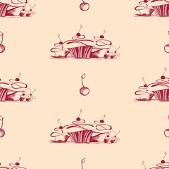 Pattern with hand drawn desserts. Beautiful design elements for pastry shops, coffee houses.