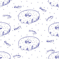 Hand drawn Pattern with tasty donuts. Sketch donuts on white background.