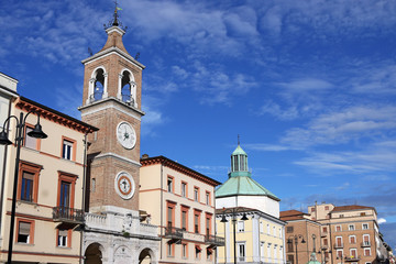 clock tower landmark Piazza Tre Martiri Rimini Italy