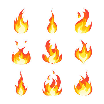 Cartoon Fire Flames Set. Vector