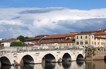 Fototapeta premium old Tiberius bridge landmark Rimini Italy