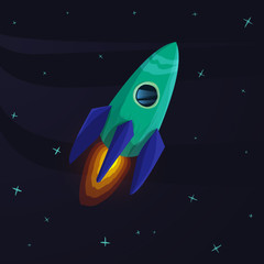 Fototapeta premium Cartoon rocket in space.Vector illustration