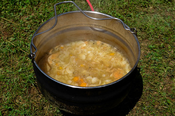Bean soup cooked in a large pot