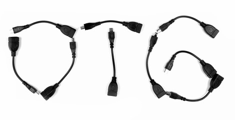Word OTG (On-The-Go) made of USB cables and connectors