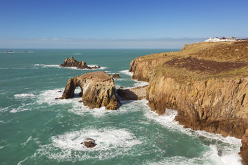 Land's End in Cornwall, England on a sunny day