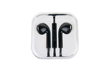Black headphones in package