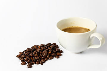 coffee cup and coffee bean on white background