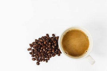 coffee cup and coffee bean on white background
