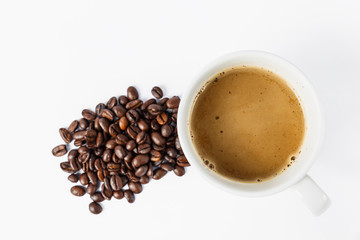 coffee cup and coffee bean on white background