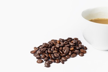 coffee cup and coffee bean on white background
