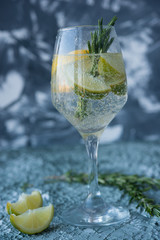 Mineral water with a lemon and a lime in a glass
