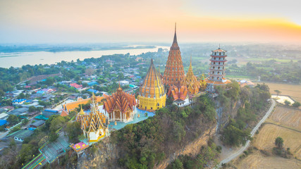 golden Buddha,chedi,temple,pagodas and  Thai architecture building on hilltop. the most beautiful top ten of temples in Thailand 
