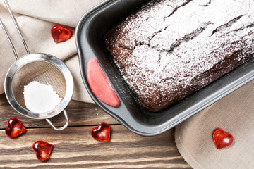 Chocolate cake and hearts